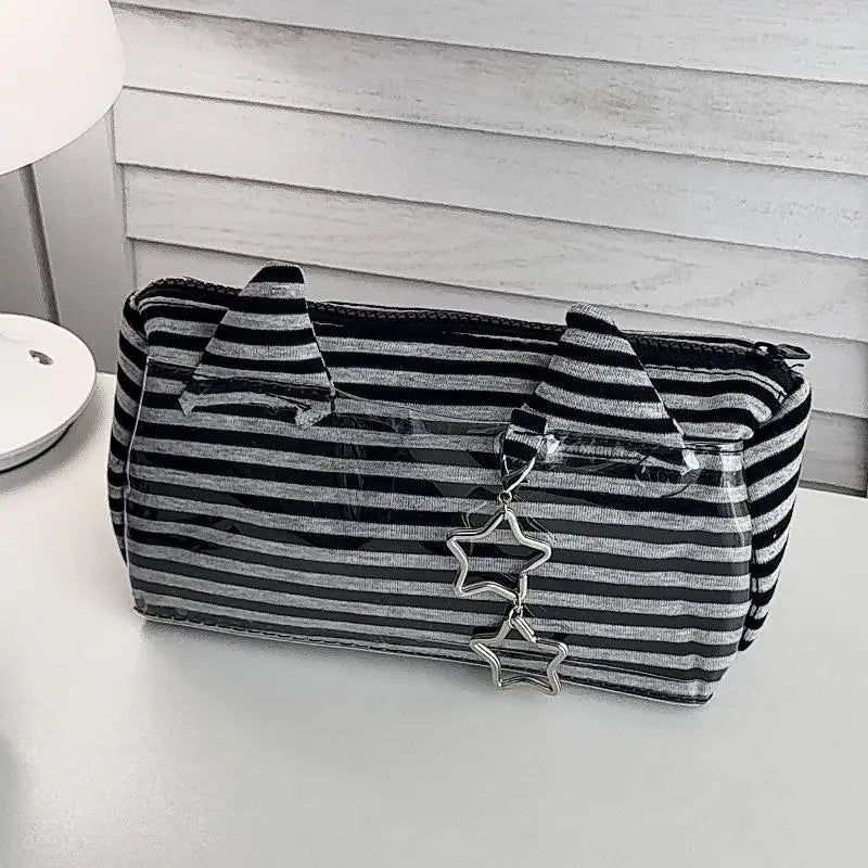Striped Devil Horn Pencil Case Large Capacity Pouch 2-Pack Pencil Case Pouch Nixie A1