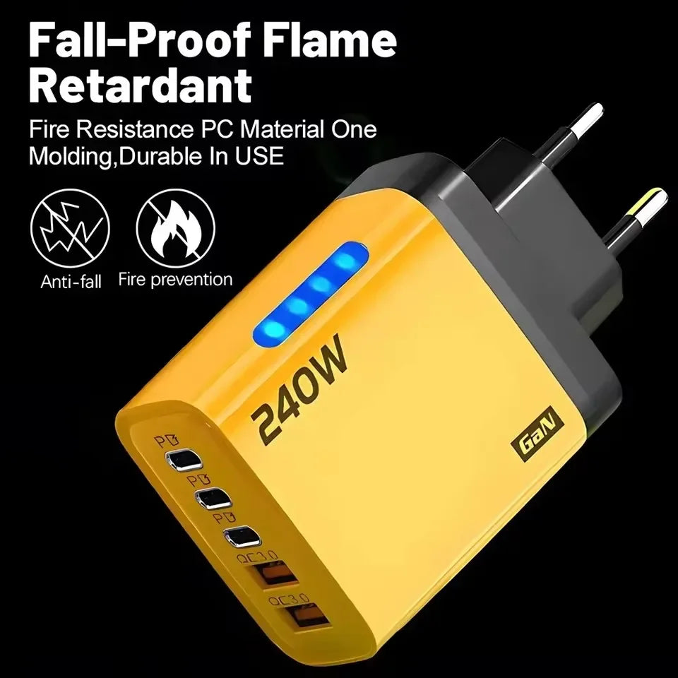 240W 5-Port USB-C PD Fast Charger – 3 Type-C & 2 USB-A Multi-Port Fast Charger Nixie