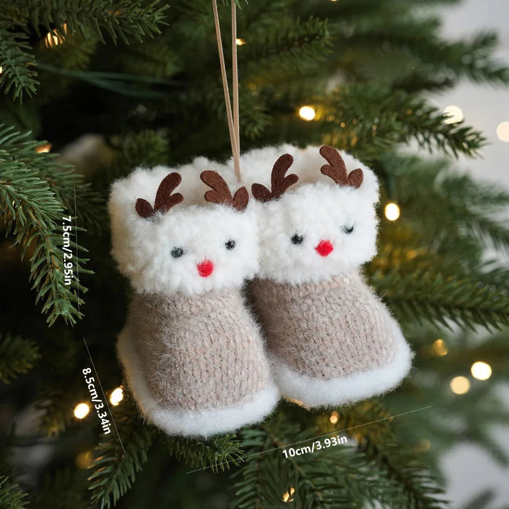 Knitted Plush Christmas Boot Ornament Pendant Pair | Mini Christmas Ornament Nixie Style-7