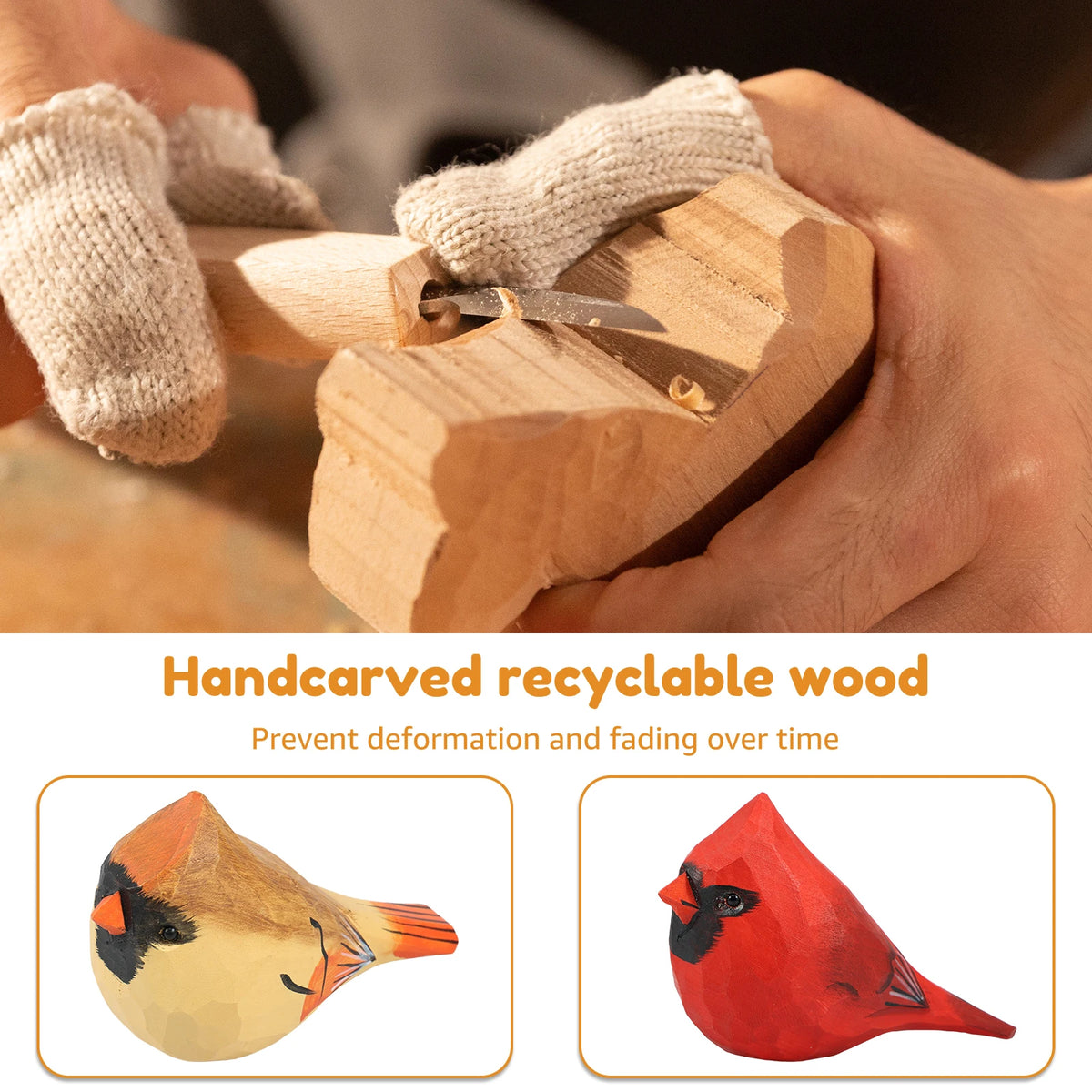 Hand-Carved Wooden Bird Sculpture Set | Decorative Bird Statues Wood Bird Sculpture Nixie