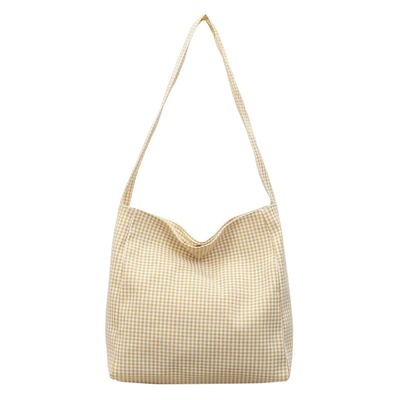Women's Plaid Canvas Tote Bag – Large Capacity Shopping Bag Canvas Tote Bag Nixie Yellow
