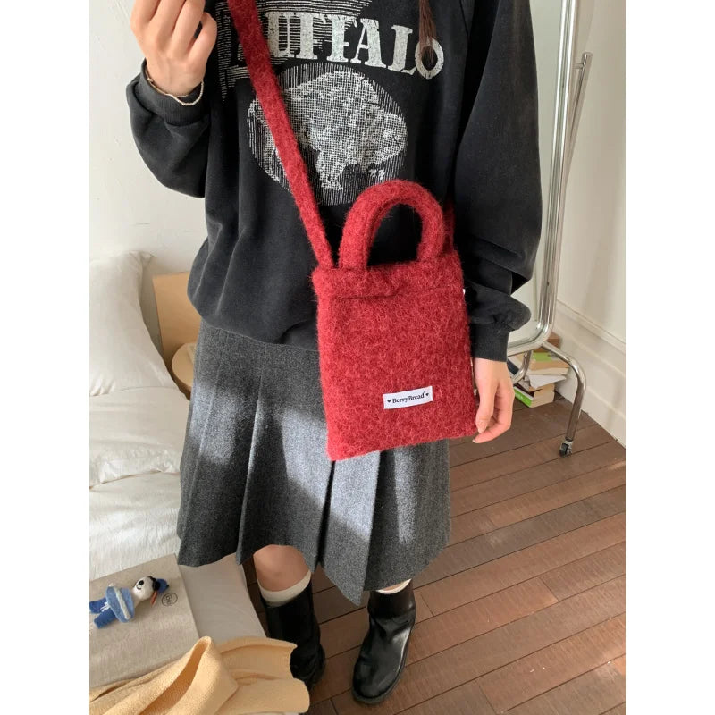 Women's Plush Mini Crossbody Bag | Korean Style Cute Shoulder Bag Plush Crossbody Bag Nixie