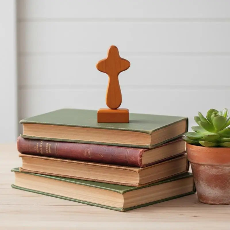 Magnetic Base Wood Cross Statue Vintage Desktop Figurine Desktop Cross Figurine Nixie