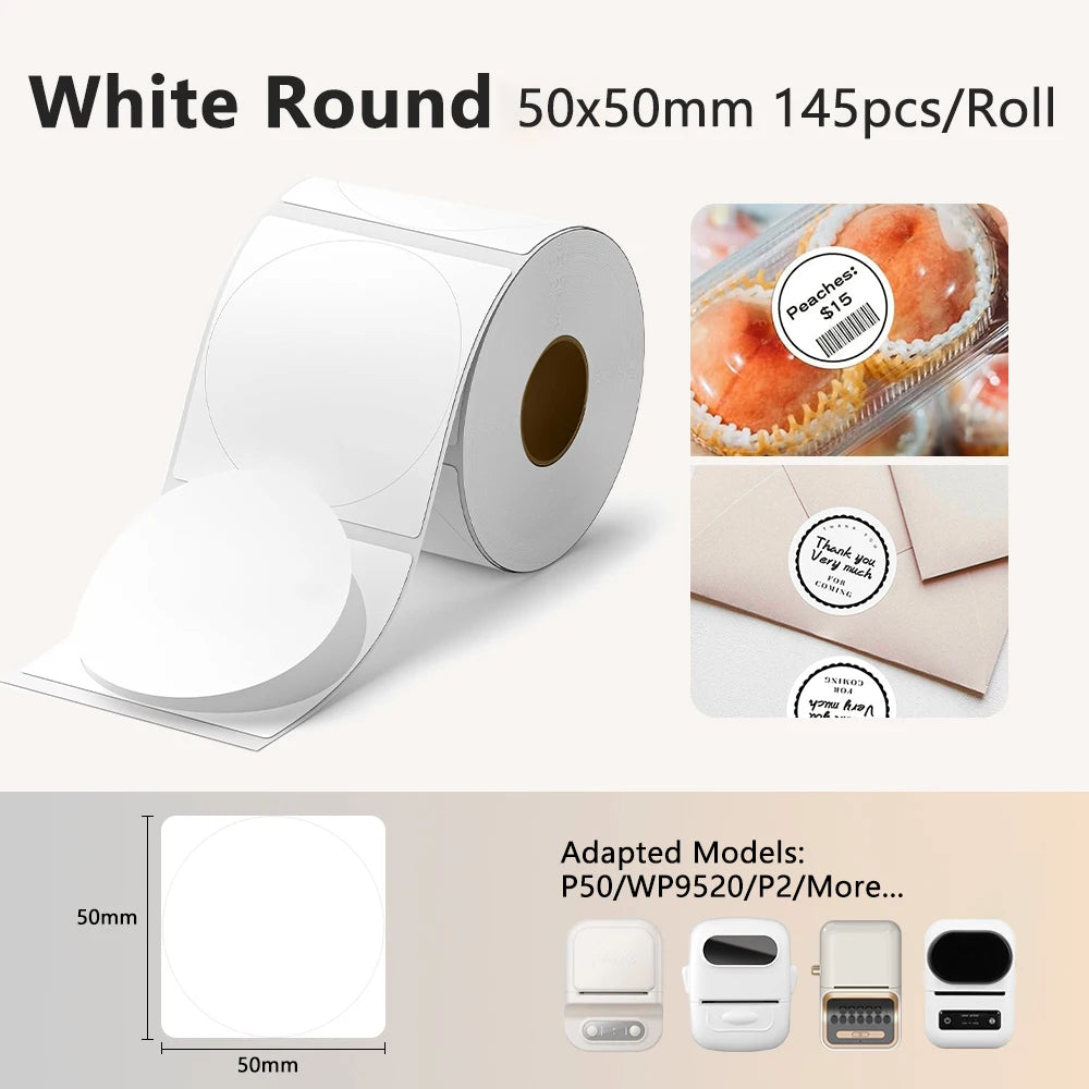 Marklife Thermal Label Rolls – Waterproof Self-Adhesive Stickers Thermal Label Roll Nixie White Circle 50x50mm