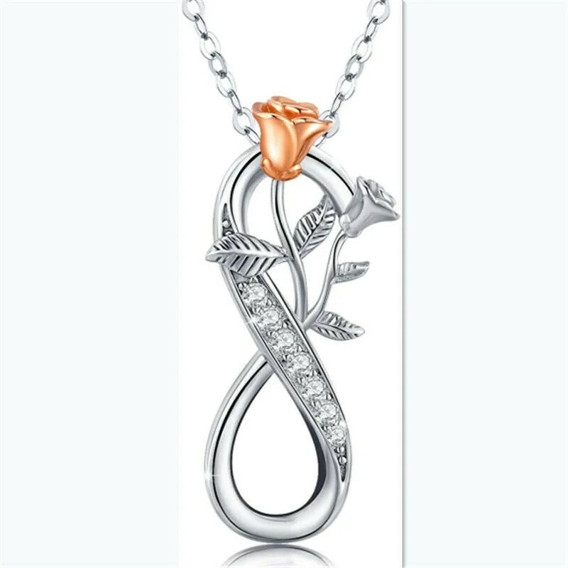Infinity Rose Silver Flower Pendant Necklace for Women Pendant Necklace Nixie Silver