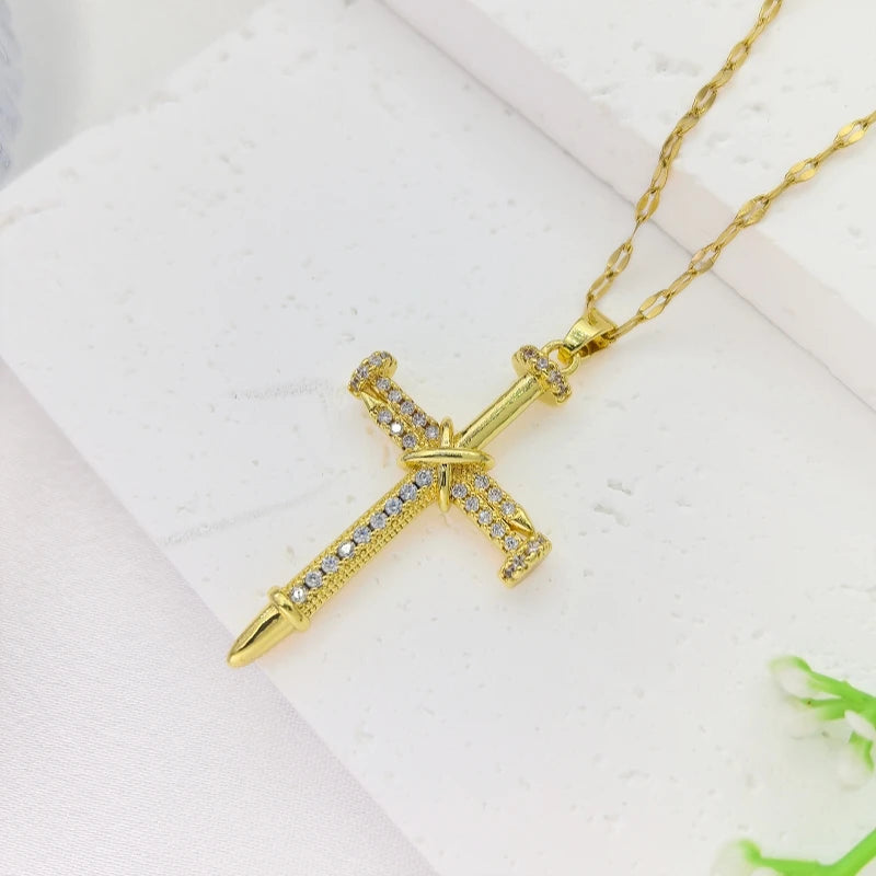 Women's Gold Cross Pendant Necklace – Copper & Stainless Steel Pendant Necklace Nixie