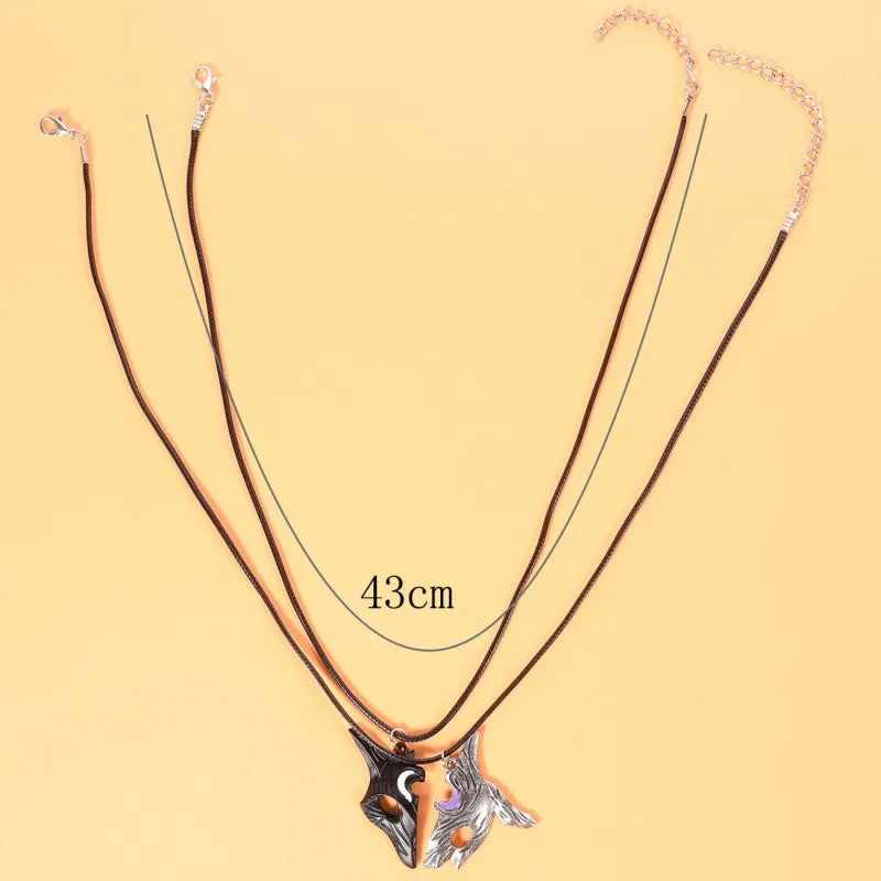 2PCS Silver Sheep & Wolf Couple Pendant Necklace Set Pendant Necklace Set Nixie