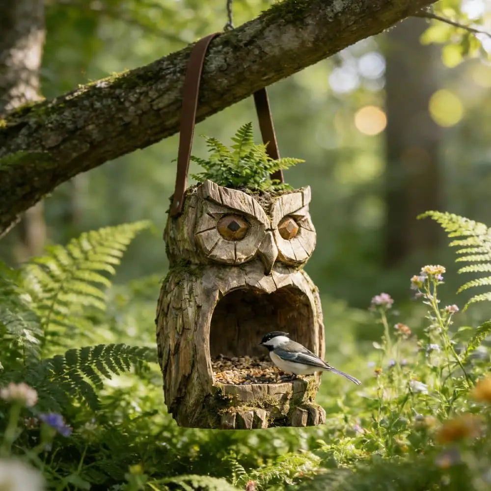 Owl Bird Feeder – Realistic Resin Hanging Feeder for Garden Hanging Bird Feeder Nixie
