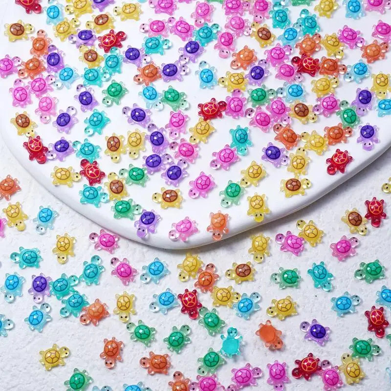 100Pcs Glow in the Dark 3D Turtle Nail Art Charms | Resin Nail Art Charms Nixie