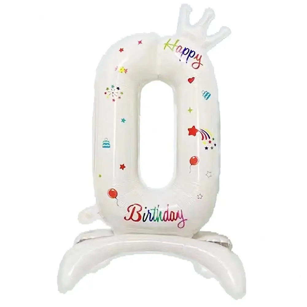 32" White Crown Number Foil Balloon – Birthday Party Decor Party Balloon Nixie 0 32inch
