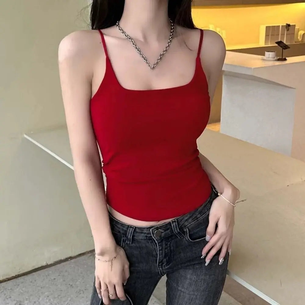 Women's Padded Camisole Sleeveless Vest Slim Fitted Tank Top Padded Camisole Tank Top Nixie