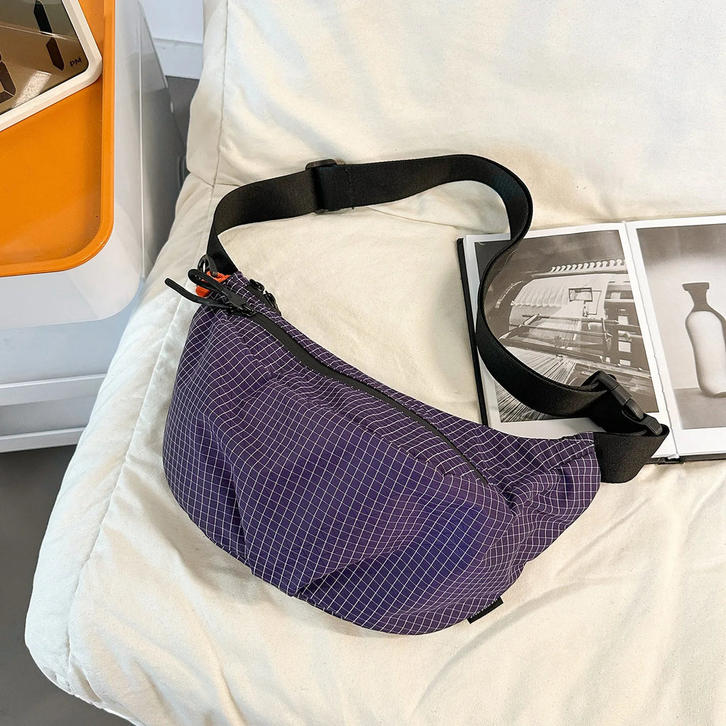 Plaid Canvas Dumpling Bag – Large Crossbody Shoulder Bag Crossbody Shoulder Bag Nixie BB-612-Purple Extra Large