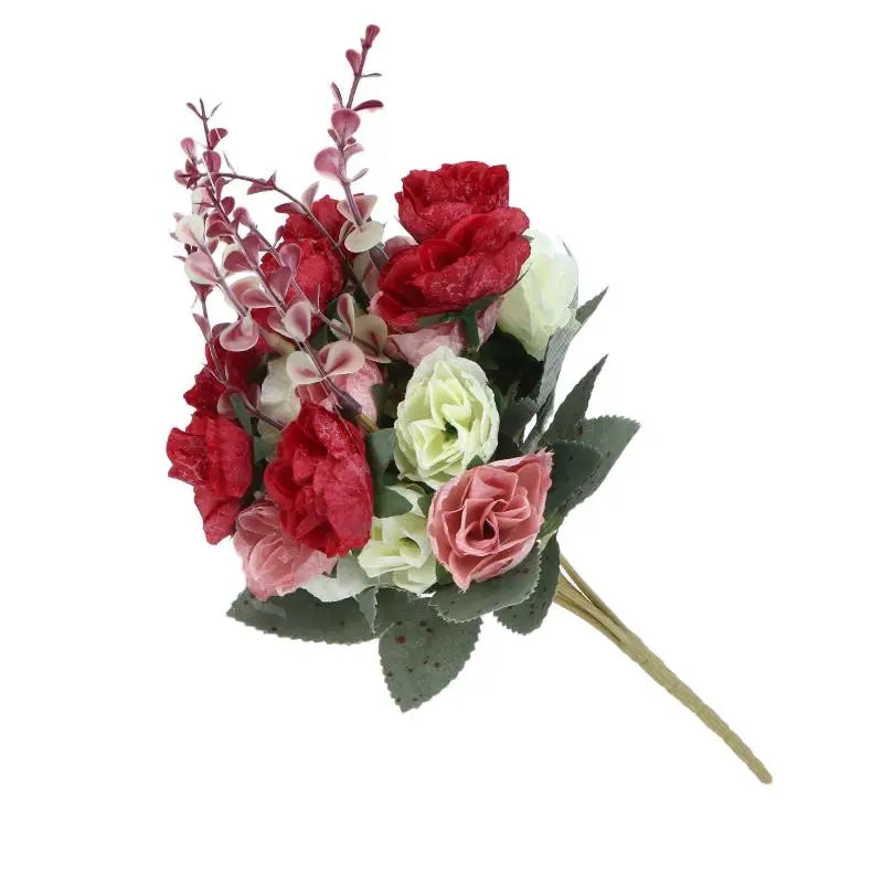 21-Head Artificial Rose Bouquet – Silk Fake Flowers for Decor Artificial Flower Bouquet Nixie Red