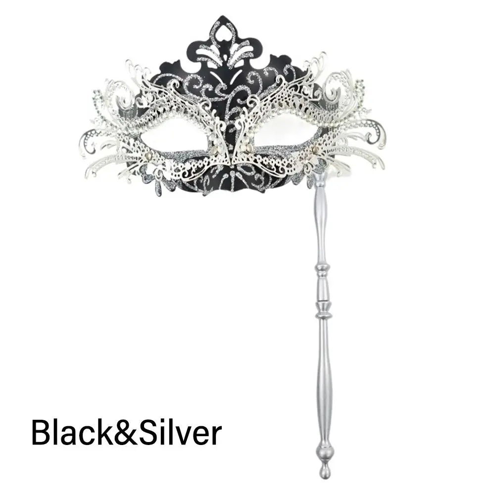 Mardi Gras Phoenix Masquerade Mask with Holding Stick Costume Masquerade Mask Nixie black-silver