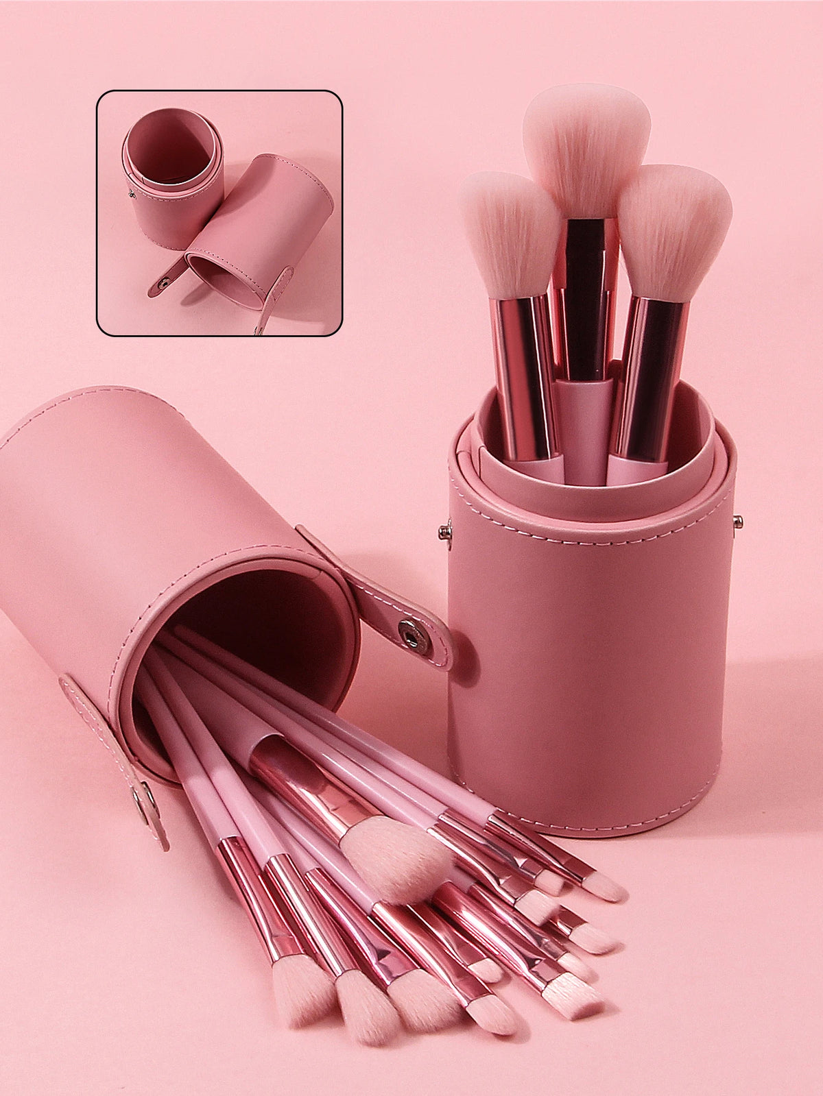 15-Piece Pink Makeup Brush Set with Storage Barrel | Nixie Makeup Brush Set Nixie