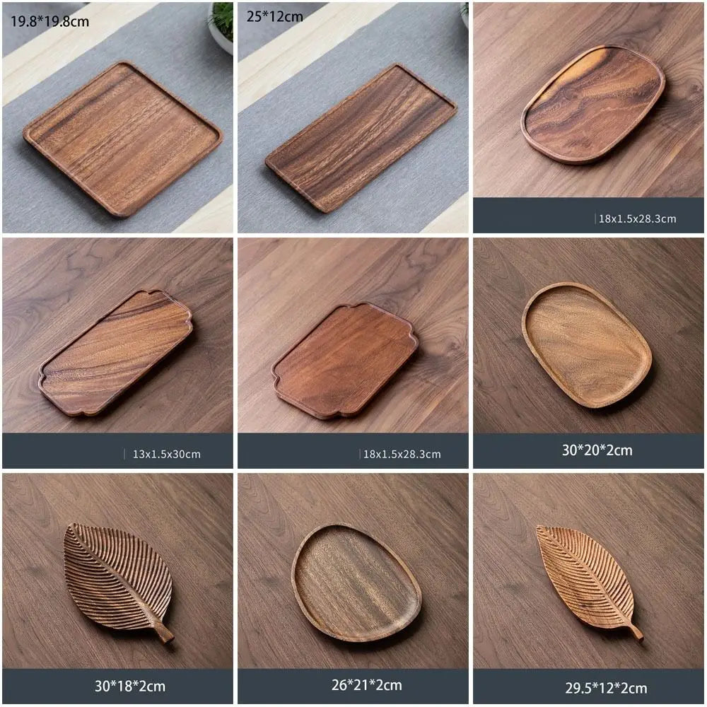 Walnut Wood Leaf Tea Tray – Serving Platter for Snacks & Fruit