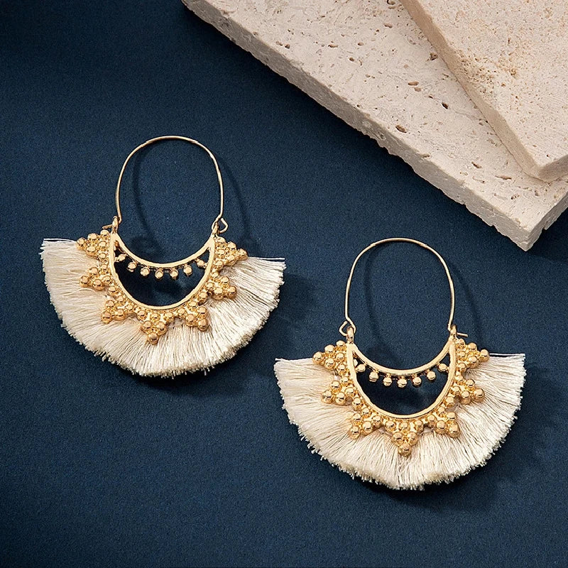 Bohemian Gold Plated Geometric Tassel Drop Earrings – Women Tassel Drop Earrings Nixie