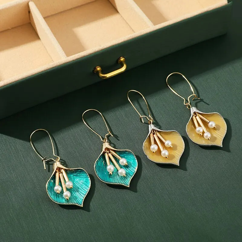 2PCS Enamel Flower Drop Earrings – Bohemian Tassel Style Women Drop Earrings Set Nixie