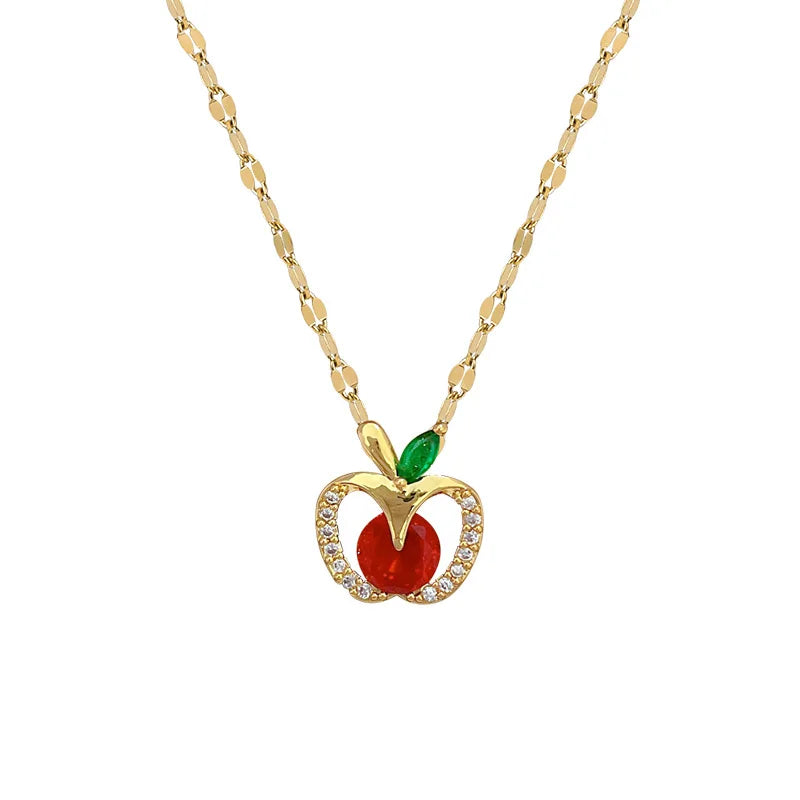 Red Apple Pendant Necklace Gold Stainless Steel Choker Women Pendant Necklace Nixie