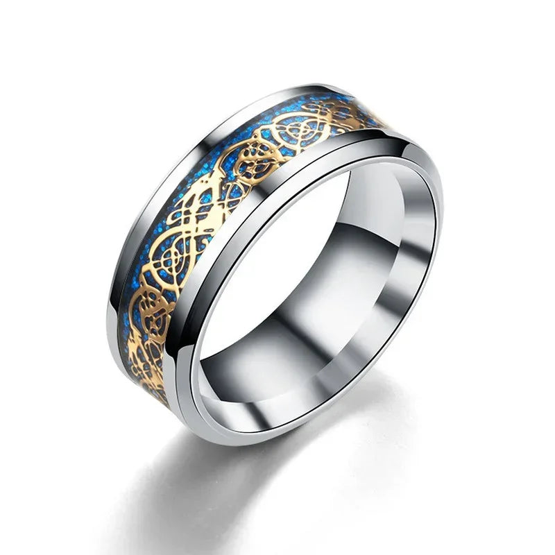8mm Dragon Ring Stainless Steel – 13 Colors Carbon Fiber Inlay Fashion Ring Nixie