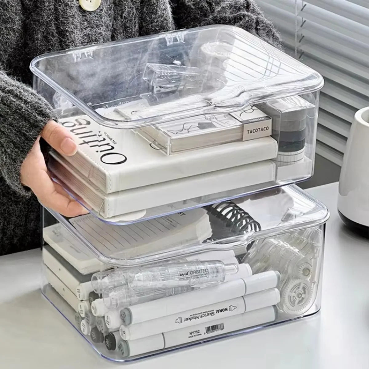 Clear Flip-Top Desk Organizer Box – Cosmetics & Jewelry Desk Storage Organizer Nixie