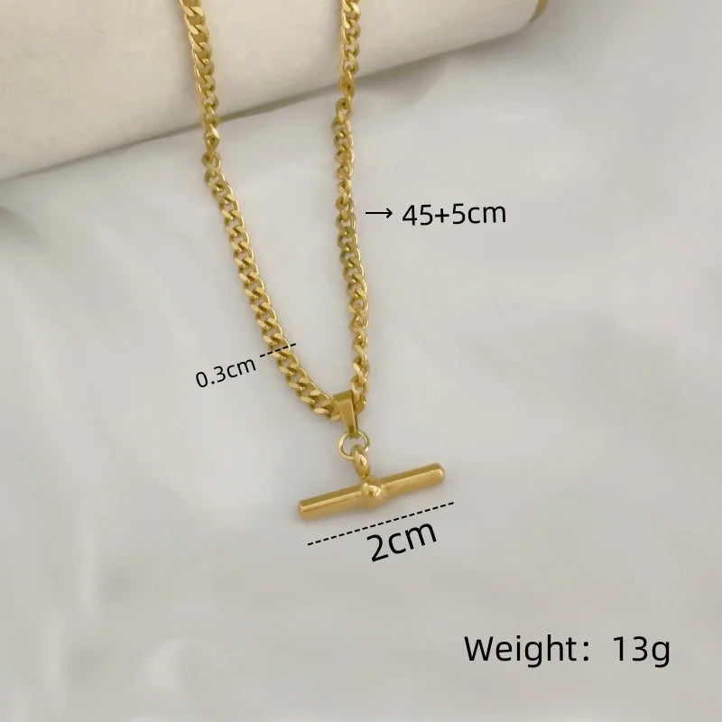 T-Bar Gold-Plated Stainless Steel Collarbone Necklace | Nixie Pendant Necklace Nixie XL1671-2