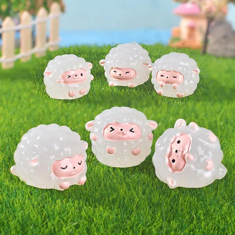 Glow in the Dark Mini Resin Sheep Figurines – 6 Pcs Set Decorative Figurines Nixie Default Title