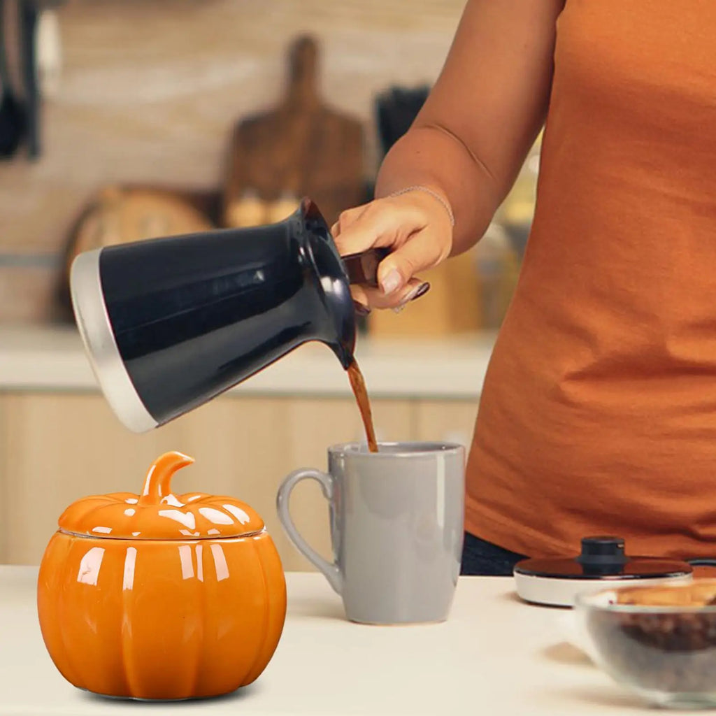Halloween Ceramic Pumpkin Jar with Lid | Candy & Tea Storage