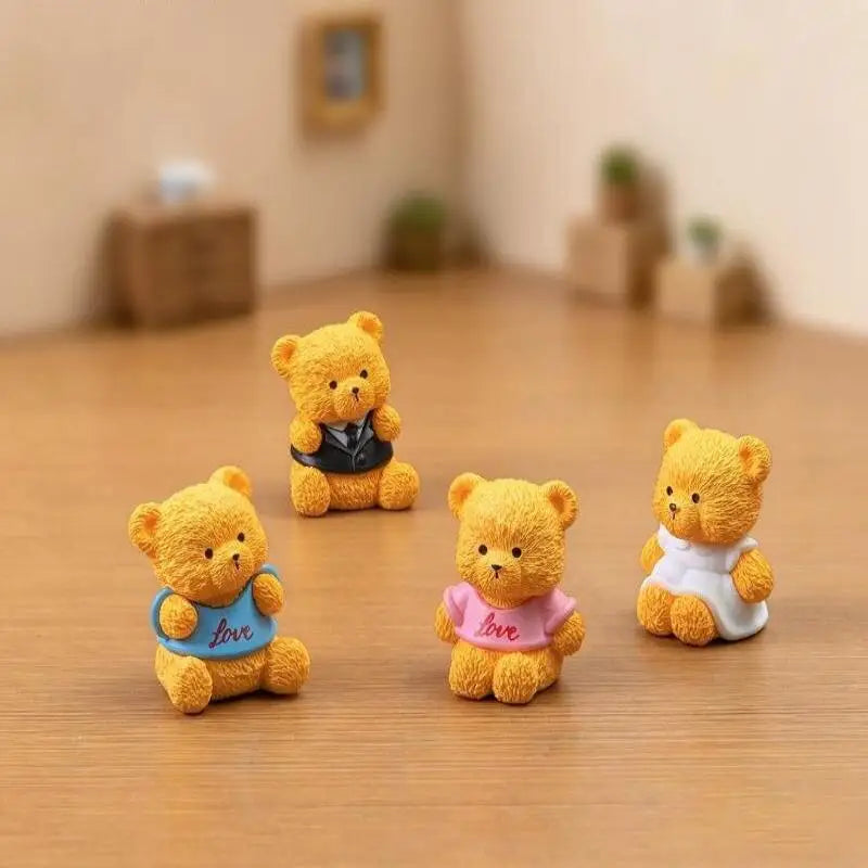4pcs Cute Couple Bear Mini Figurines – Desktop DIY Décor Decorative Figurines Nixie