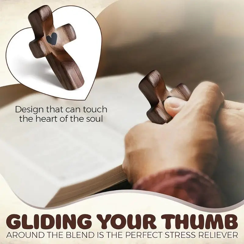 Heart-Shaped Walnut Wood Thumb Cross | Prayer & Gift Ornament Wood Prayer Cross Nixie