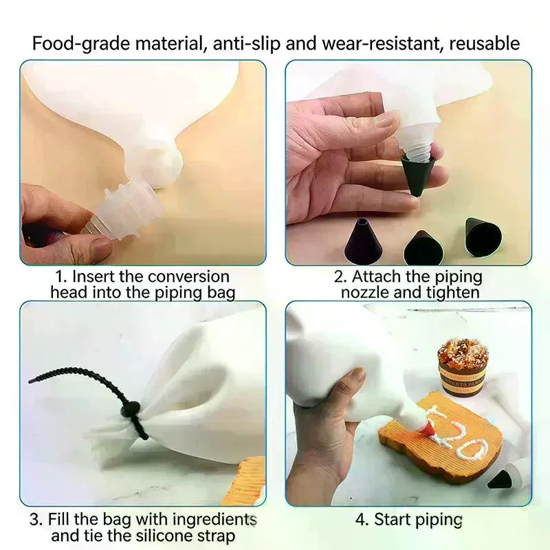 4-Head Silicone Piping Pen Set for Chocolate & Cake Decorating Cake Decorating Tool Nixie