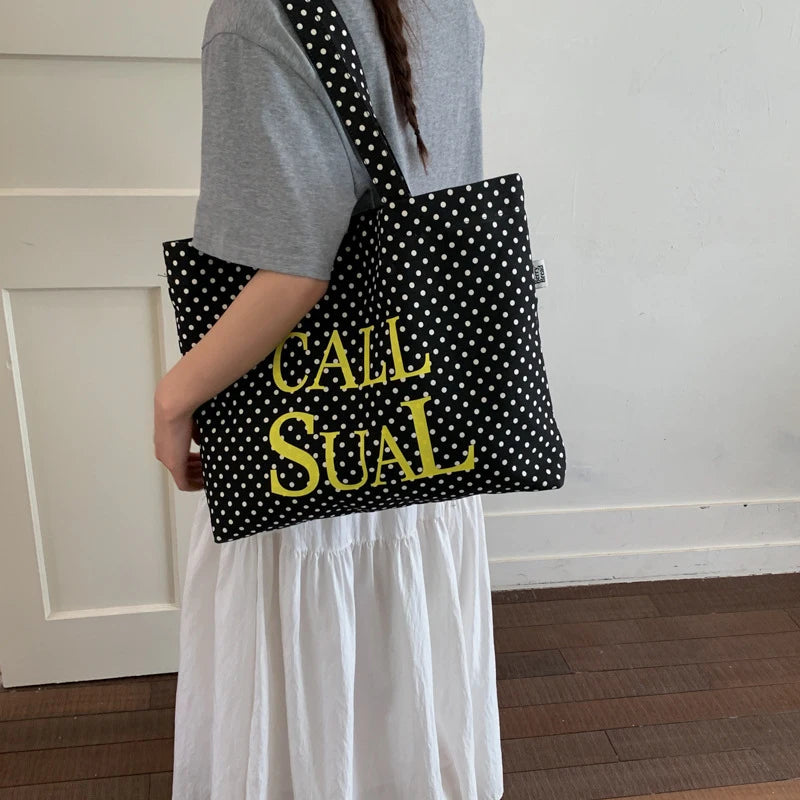 Korean Polka Dot Canvas Shoulder Bag – Large Capacity Women Canvas Shoulder Bag Nixie