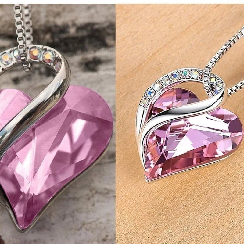 Infinity Love Heart Pendant Necklace – Glass Crystal Birthstone Pendant Necklace Nixie
