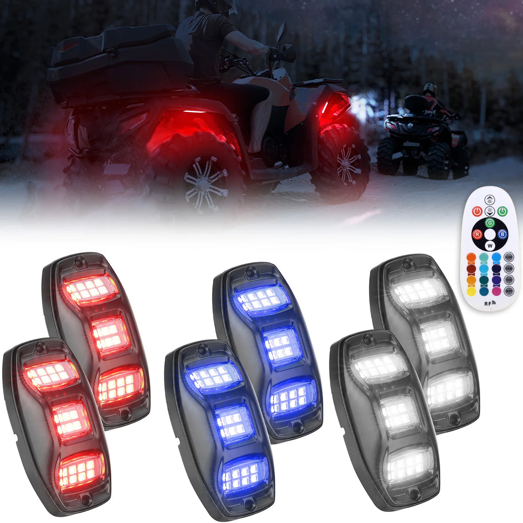 KEMIMOTO 6-Pod RGBW Rock Lights APP RF Control IP68 Waterproof LED Rock Light Kit Nixie