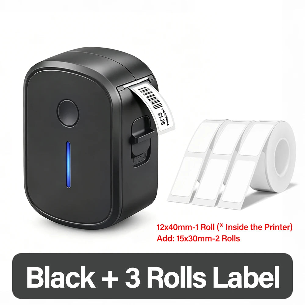 Marklife L1 Bluetooth Mini Thermal Label Printer – Inkless Sticker Maker Thermal Label Printer Nixie Black And 3 Rolls No plug