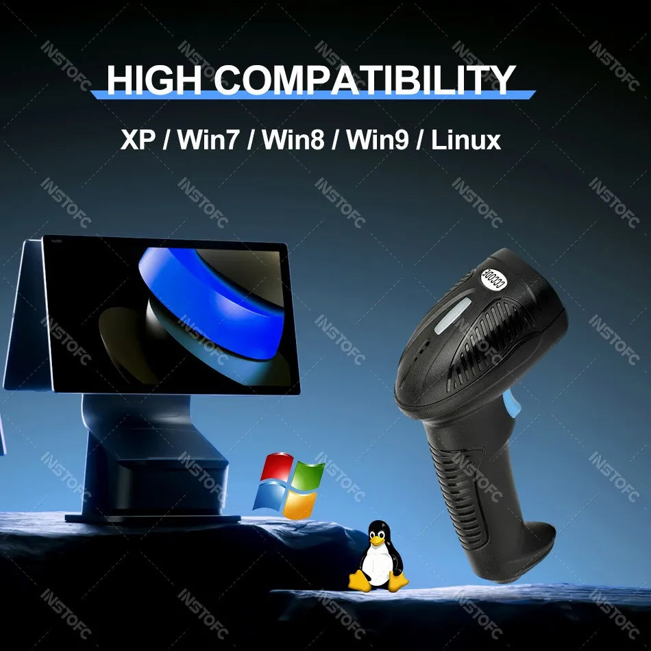INSTOFC 3-in-1 1D 2D Barcode Scanner Wired Wireless Bluetooth