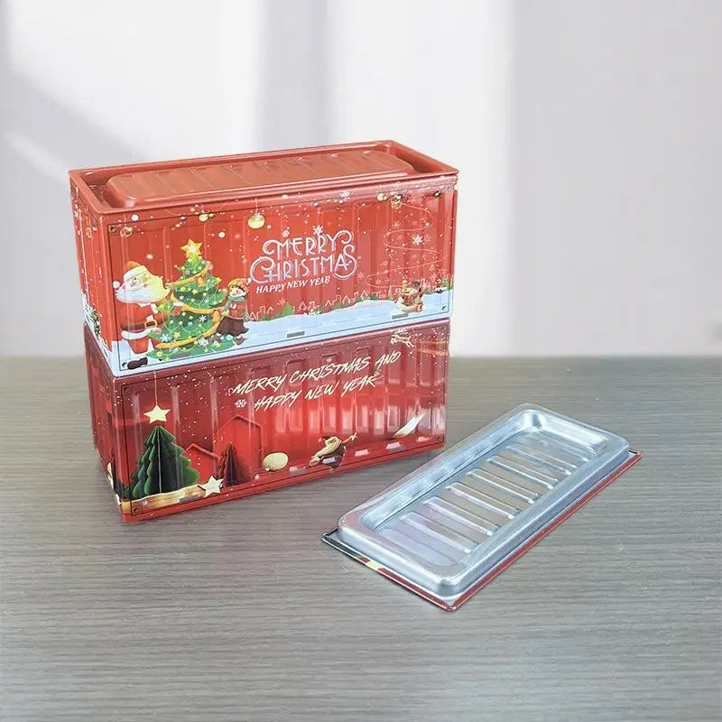 Christmas Tin Storage Box – Vintage Festive Metal Organizer Holiday Tin Storage Box Nixie