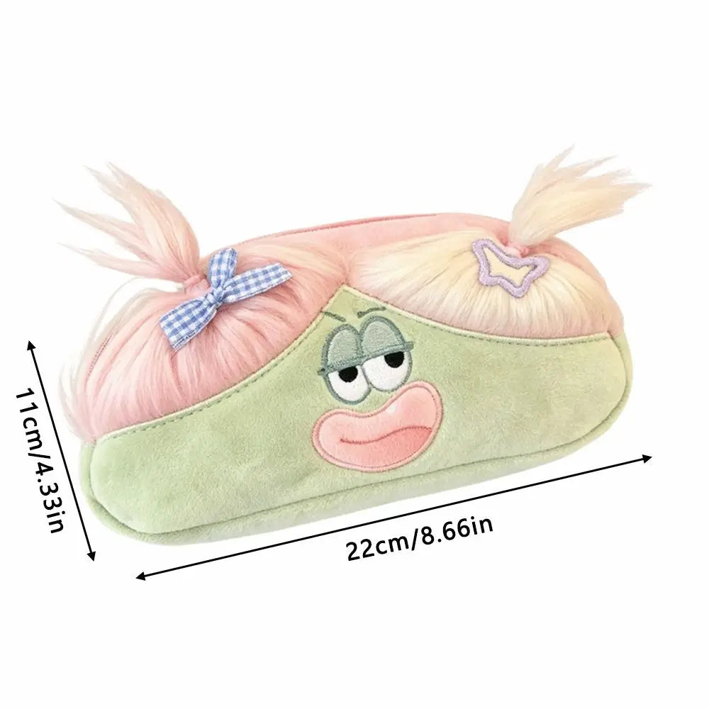 Cute Ugly Plush Pencil Case with Ponytail Hair | Funny Pouch Plush Pencil Case Nixie