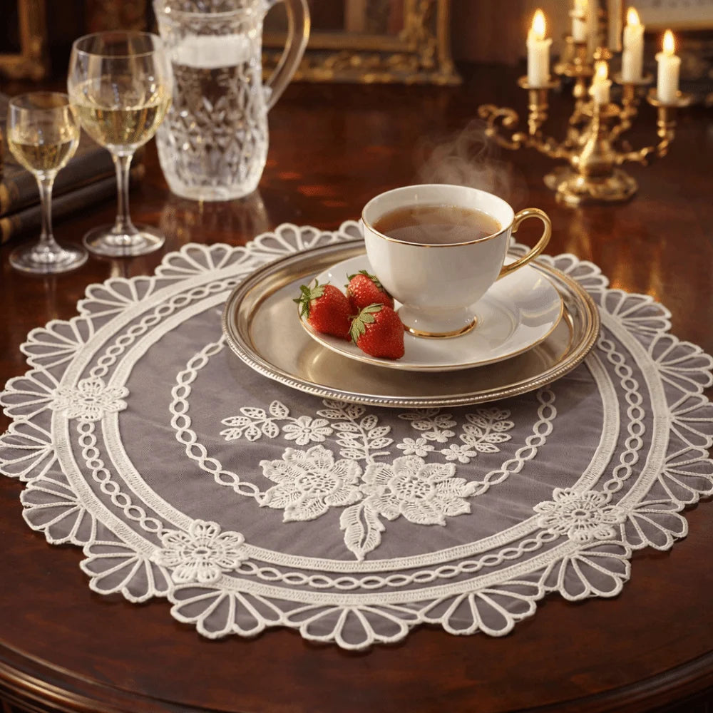 European Lace Embroidery Placemat Round Tray Mat Table Cloth Lace Table Placemat Nixie