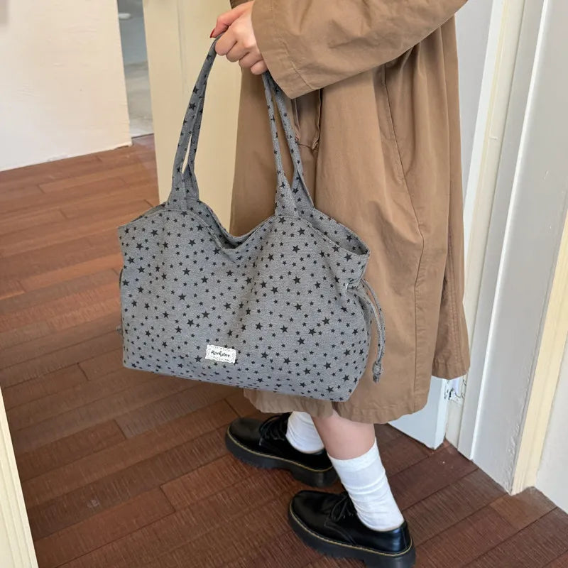 Korean Star-Pattern Nylon Tote Bag – Large Shoulder Bag Canvas Tote Bag Nixie