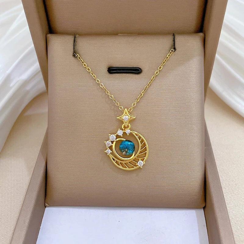 Starry Sky Zircon Pendant Necklace – Gold Clavicle Chain Pendant Necklace Nixie