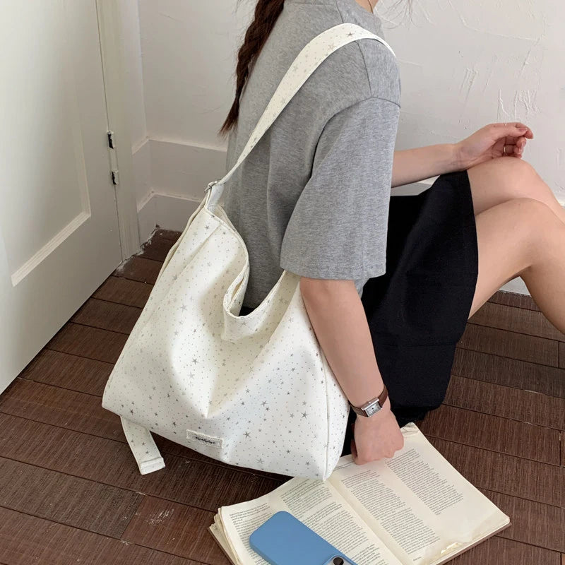 Korean Minimalist Star Canvas Tote Bag – Large Shoulder Bag Canvas Tote Bag Nixie