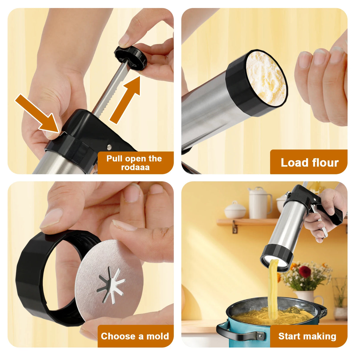 Stainless Steel Churro Maker Machine with 3 Nozzles & Piping Bag Churro Maker Kit Nixie