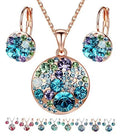 Women's Pendant Necklace & Earring Set – Silver or Rose Gold Jewelry Set Nixie Blue Green-Rose Gold