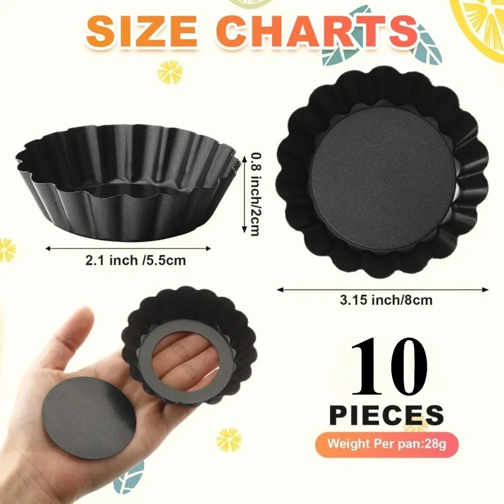 10Pcs Non-Stick Mini Tart Pans with Removable Bottom | FEB.WIND Baking Tart Molds Nixie black