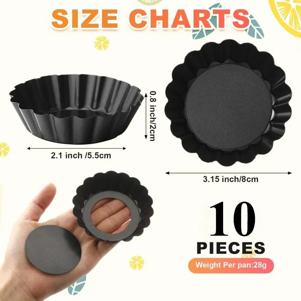 10Pcs Non-Stick Mini Tart Pans with Removable Bottom | FEB.WIND Baking Tart Molds Nixie black