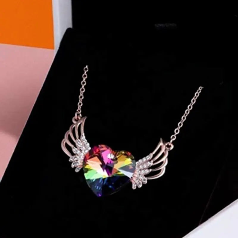 Angel Wing Heart Necklace – Glass Crystal Pendant for Women Crystal Pendant Necklace Nixie