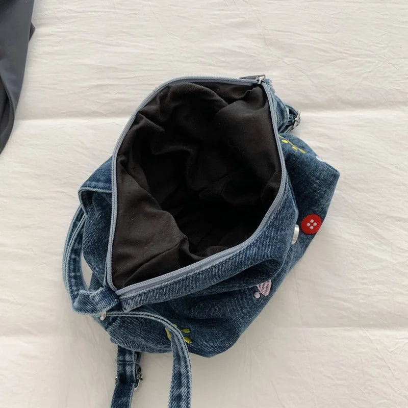 Large Embroidery Denim Crossbody Shoulder Bag for Women Denim Crossbody Bag Nixie