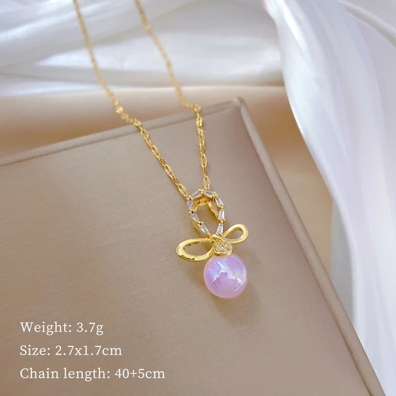 Mermaid Butterfly Knot Pendant Necklace – Gold Stainless Steel Pendant Necklace Nixie XL1470-023