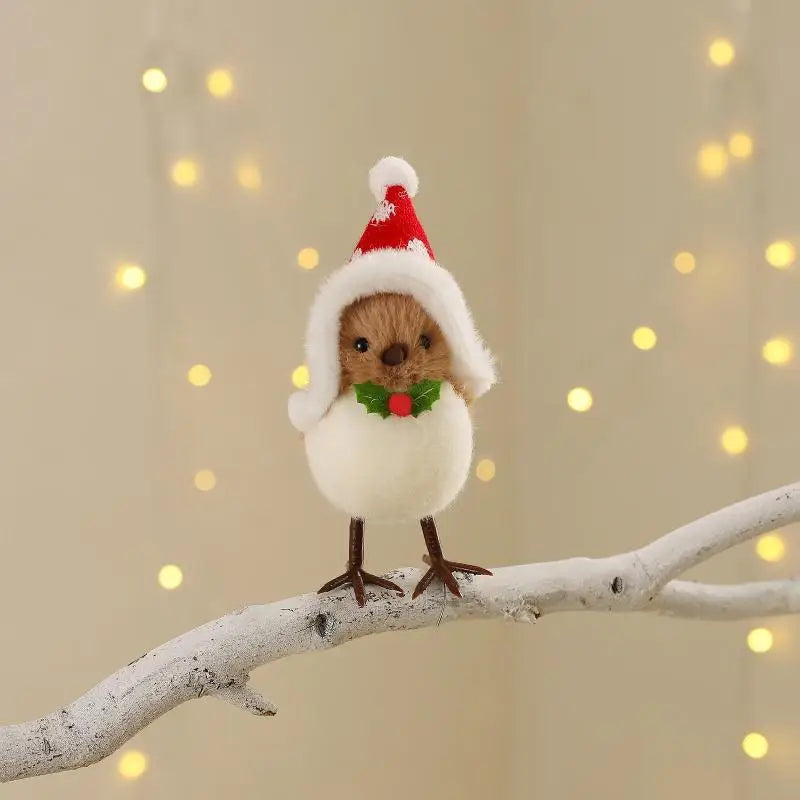Christmas Plush Bird Ornaments with Santa Hat & Scarf Christmas Tree Ornament Nixie